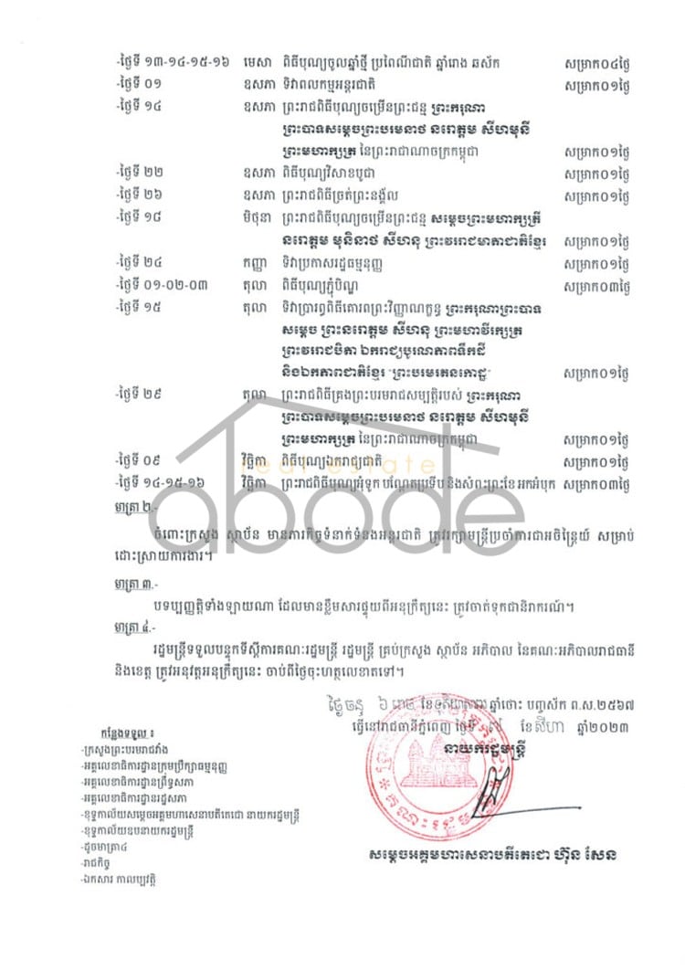 Cambodia 2024 Public Holiday dates